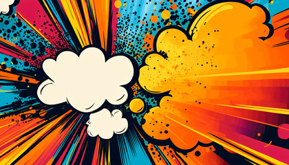 Obraz premium Bright, comic-book style graphics with speech bubbles, bold outlines, and exaggerated colors, evoking a lively, playful energy.