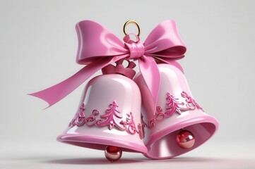 a 3d pink bell with a pink bow on it