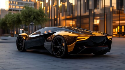 Black Gold Sports Car Parked in City