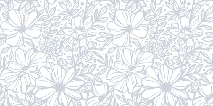 Fototapeta Elegant white flower pattern background, floral print banner design, beutiful spring background design
