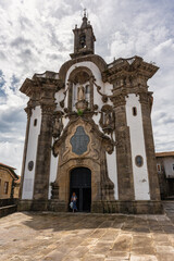 Facade of an old medieval church in the monumental city of Tui, Galicia.