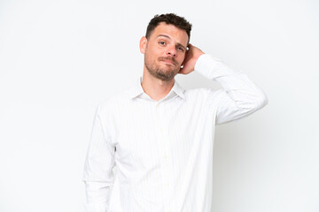 Young caucasian handsome man isolated on white background having doubts