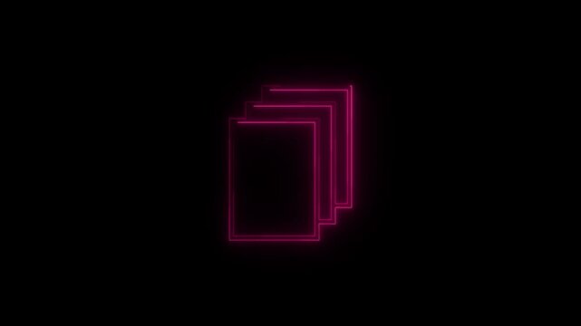 Animation of glowing Neon file documents icon isolated.  Neon file documents uploading icon.
