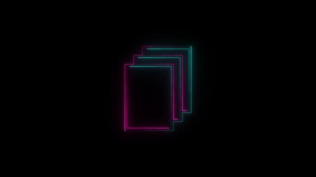 Animation of glowing Neon file documents icon isolated.  Neon file documents uploading icon.
