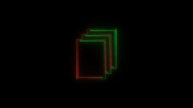 Animation of glowing Neon file documents icon isolated.  Neon file documents uploading icon.