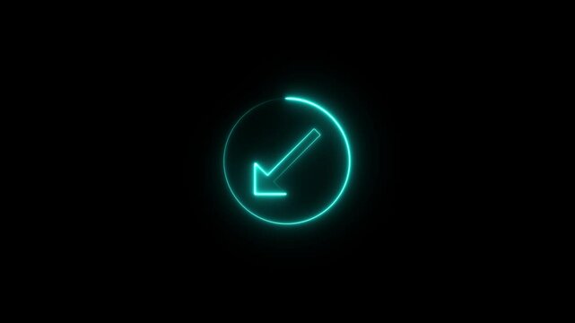 Abstract glowing neon business graph down arrow with percentage. click here motion graphic animation. 