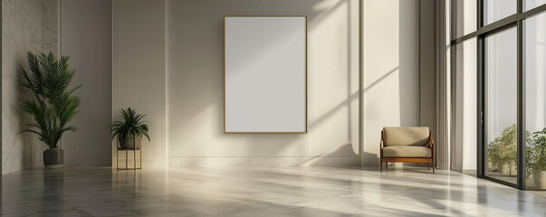 Beautiful Luxury Interior Mockup | Vertical Empty Poster Display in Modern Room | Elegant, Stylish Wall Decor Template for Design & Art Presentation