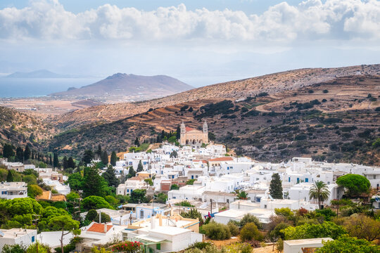 Scenic view of traditional Greek village Lefkes on Paros island, Greece