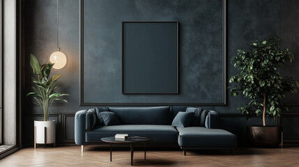 Beautiful Luxury Interior Mockup | Vertical Empty Poster Display in Modern Room | Elegant, Stylish Wall Decor Template for Design & Art Presentation