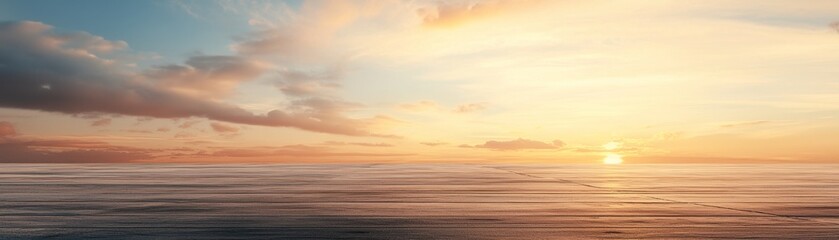 Obraz premium A serene seascape at sunset, featuring gentle waves illuminated by warm hues in the sky and reflecting off the water's surface.