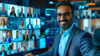 Professional Man in Modern Virtual Meeting Setup