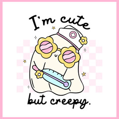 Obraz premium Cute Ghost Halloween Nurse Retro Pastel medical nurse life hand drawn doodle, idea for T Shirt Sublimation printable