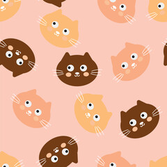 Seamless pattern with cute cartoon cats, for fabric prints, textiles, gift wrapping paper. children's flat and colorful style