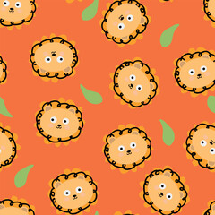 Seamless pattern with cute cartoon lions, for fabric prints, textiles, gift wrapping paper. children's flat and colorful style