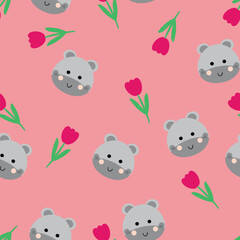 Seamless pattern with cute cartoon hippos, for fabric prints, textiles, gift wrapping paper. children's flat and colorful style