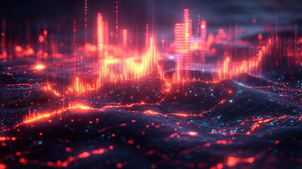Naklejka premium A finance graph displaying predictive analytics in action, with real-time market data, AI-generated insights, and algorithmic predictions optimizing financial strategies for long-term growth