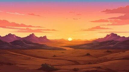 Fototapeta premium Sunset Over a Mountain Range with a Winding River