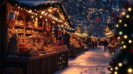 Charming New Year's Market with Festive Lights Decorations