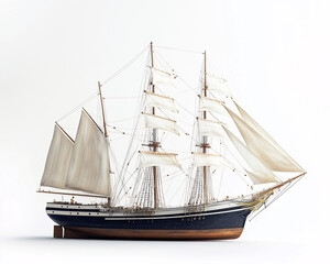 Obraz premium vintage sailing ship model with white sails on white background