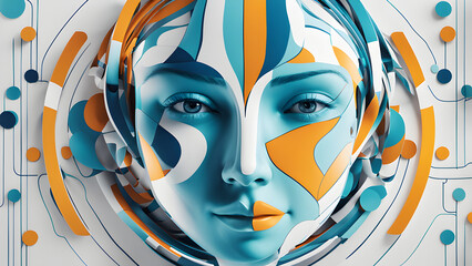 Visually represent the flow of data or light in the form of a human, Add digital patterns or flows around the head to make it look like the AI ​​is understanding human thoughts.