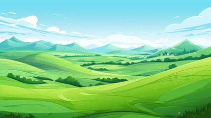 Lush Green Rolling Hills Under a Blue Sky