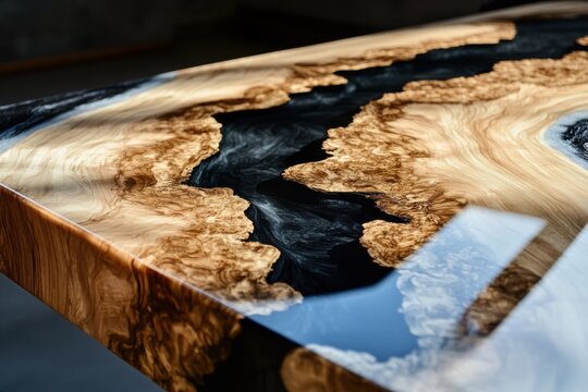 Elegant epoxy resin river table design featuring beautiful wood textures and intricate patterns