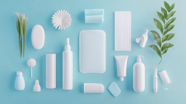 Sanitary pad mockup next to menstrual products like tampons and period panties to show variety