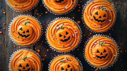 Top view of Halloween muffins 