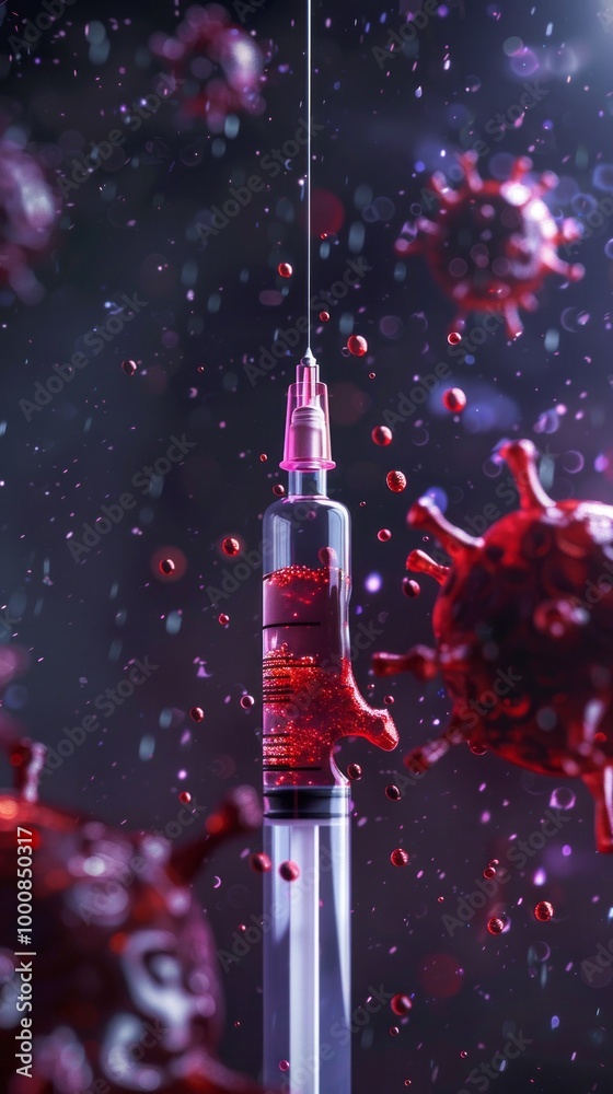 Aufkleber a syringe with a red liquid in it is being pulled out of a person's arm