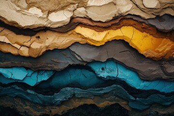 Colorful sedimentary rock layers. Earth's geological history and the impact of climate change on rock formation over millennia