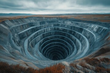 Colossal open-pit mine in arctic tundra. Scale of mineral extraction and its effects on fragile northern ecosystems