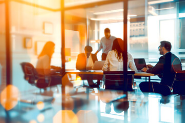 People working together in office conference room, business strategy teamwork brainstorming