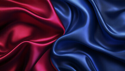 Fototapeta premium Close-up of flowing, luxurious silk fabric in rich colors like deep red or royal blue, creating a smooth and elegant texture