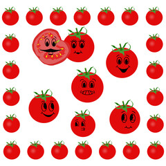 Seamless tomato vector pattern for tomato paste label or tomato juice packaging. Vegetarian background. Organic vegetables. Vegan ornament for eco market banner, healthy food flyer Bio.
