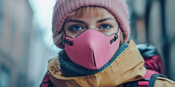 Woman in Pink Mask and Hat