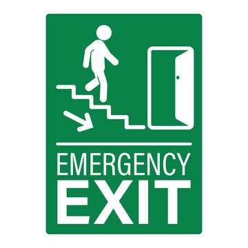 recommend clip art: Isolated green sticker sign Emergency Exit door with stairs, for indoor safety label
