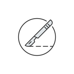 This icon depicts a precise surgical instrument showcasing a scalpel within a circle. It's essential in medical procedures, emphasizing its critical role in surgeries and treatments