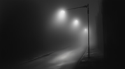 Foggy Street with Glowing Lamps