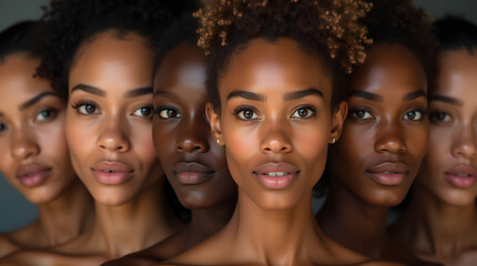 Obraz premium Close-up of diverse women with natural glowing skin and Afro-textured hair