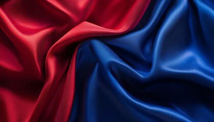 Obraz premium Close-up of flowing, luxurious silk fabric in rich colors like deep red or royal blue, creating a smooth and elegant texture