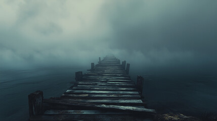 Obraz premium Foggy Pier Over Dark Waters
