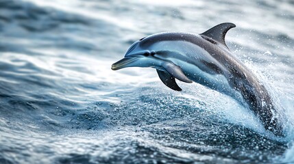 Fototapeta premium A striped dolphin leaps out of the water, creating a splash.