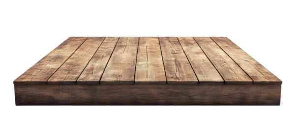 Empty wooden stage platform, isolated on transparent cutout background