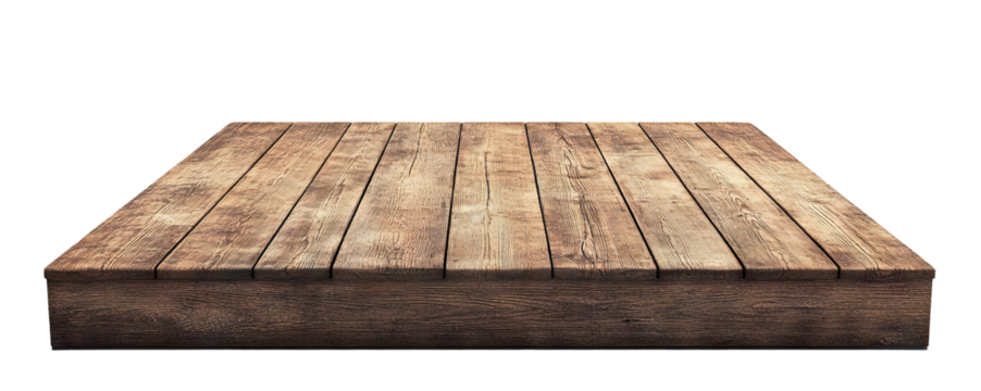 Empty wooden stage platform, isolated on transparent cutout background