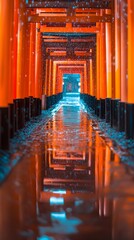 Fushimi Inari Shrine, Kyoto, Japan Rainy Day Perspective.