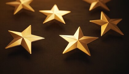 Obraz premium Golden stars on a black background with reflection rating 4