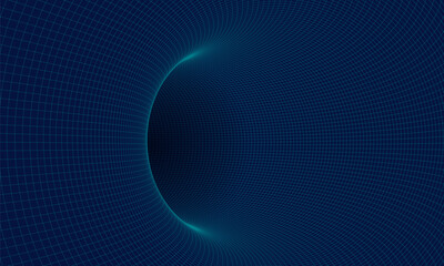 Wireframe tunnel. 3D grid background. Vector illustration.