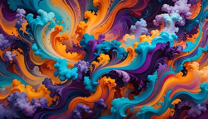 Vibrant abstract swirl of colorful fluids