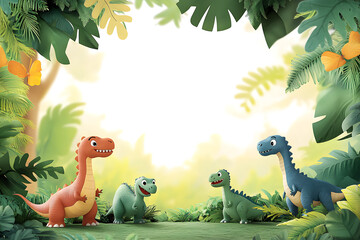 Cute cartoon dinosaur frame border on background.