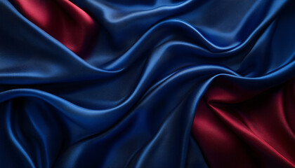 Fototapeta premium Close-up of flowing, luxurious silk fabric in rich colors like deep red or royal blue, creating a smooth and elegant texture